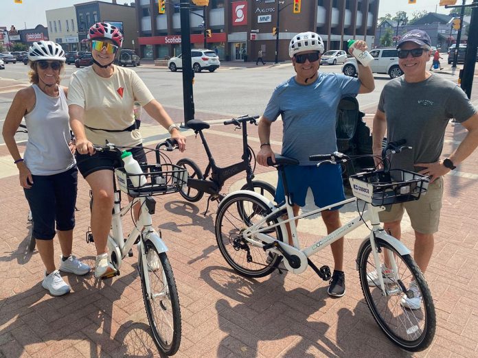 Visitors from Montreal enjoying the bikes from the Lindsay and District Chamber of Commerce's bike share program. The program, which was launched by the chamber's former executive director Alyssa Adams in 2023, supports tourism growth in Lindsay by giving visitors accessible and affordable opportunities to explore the community on bike. (Photo courtesy of Lindsay and District Chamber of Commerce)