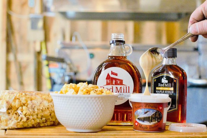 Red Mill Maple Syrup is one of the sugar shacks open year-round in Cavan Monaghan. With owners who come from a long line of maple syrup producers, Red Mill hosts tours of the sugar bush, sells a range of maple products, and offers sweet tastings. (Photo: The Kawarthas Tourism)