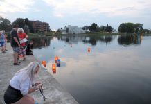 Peterborough Peace Council has organized an annual floating lantern ceremony for many years to mark the U.S. dropping of atomic bombs on the Japanese cities of Hiroshima and Nagasaki and to promote peace. (Photo courtesy of Peterborough Peace Council)