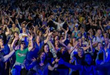 After leading the Peterborough Musicfest audience in an epic sing-along of hits from the 1980s on August 14, 2024, Daveed Goldman and Nobu Adilman of Choir! Choir! Choir! are returning to Del Crary Park on August 13, 2025 to do the same with the hits of Queen in a free-admission sing-along concert. (Photo: Peterborough Musicfest / Facebook)
