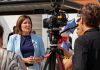 Lesley Heighway, president and CEO of the Peterborough Regional Health Centre (PRHC) Foundation, speaks to media during an event on August 6, 2025 to celebrate the opening of the donor-funded Psychiatric Intensive Care Unit (PICU) courtyard, a $1.5 million purpose-built outdoor healing space that will support the recovery and well-being of some of the regional hospital's most vulnerable mental health patients. During the event, Heighway also announced the PRHC Foundation has expanded its Campaign for PRHC by another $10 million to $70 million. (Photo: Jordan Lyall Photography for kawarthaNOW)