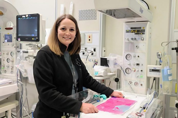When Rachel Whiteside, RN, the interim clinical nurse educator for the Women and Children's Program at the Peterborough Regional Health Centre (PRHC), noticed many hypothermic neonates being admitted, the hospital supported her in finding a way to reduce the condition and the detrimental effects it causes in the babies who are 28 days old or younger. Thanks to her innovation, all ambulances are now equipped with a warming mattress. (Photo courtesy of PRHC Foundation)