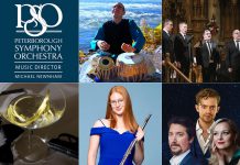 The Peterborough Symphony Orchestra's 2025-26 season conducted by music director Michael Newnham features "Bright Lights" on Novemeber 1 with tabla player Shawn Mativetsky, "Quartom Sings Noël" on December 6 with vocal quartet Quartom, "Stars of the Silver Screen" on February 7 and 8 featuring music from James Bond and more, "Inspired" with flutist Gillian Derer on April 12, and "The Creation" with The Peterborough Singers on May 9 and 10. (kawarthaNOW collage)