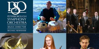 The Peterborough Symphony Orchestra's 2025-26 season conducted by music director Michael Newnham features "Bright Lights" on Novemeber 1 with tabla player Shawn Mativetsky, "Quartom Sings Noël" on December 6 with vocal quartet Quartom, "Stars of the Silver Screen" on February 7 and 8 featuring music from James Bond and more, "Inspired" with flutist Gillian Derer on April 12, and "The Creation" with The Peterborough Singers on May 9 and 10. (kawarthaNOW collage)