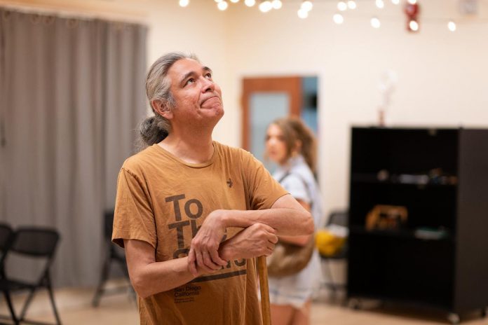 Actor Jonathan Fisher during a rehearsal of "Rez Gas" by Alderville First Nation singer-songwriter Cale Crowe and Cobourg playwright and actor Genevieve Adam. (Photo: Sam Moffatt)