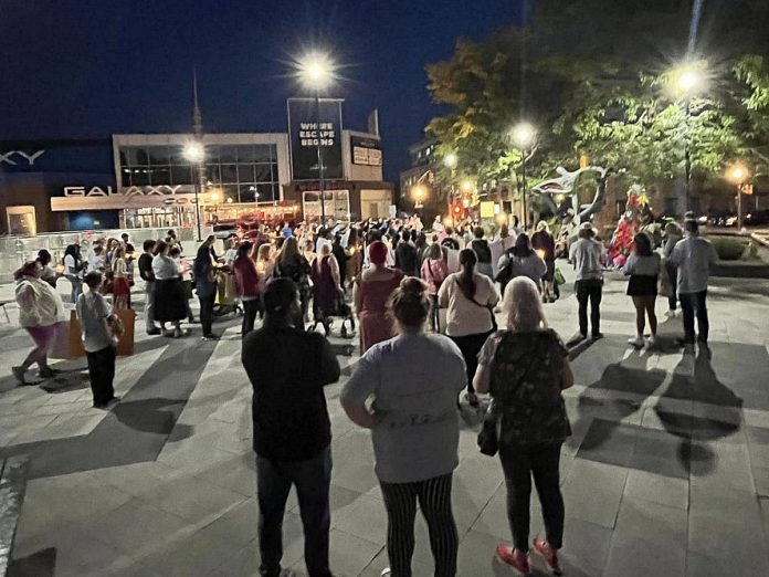 The 2024 "Take Back the Night" event in the Peterborough Square courtyard in downtown Peterborough. Organized by Kawartha Sexual Assault Centre, the 2025 event raising awareness about the prevalence of sexual violence and the supports available for survivors takes place on Thursday, September 18. (Photo: YWCA Peterborough Haliburton / Facebook)