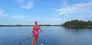 This summer, Apsley real estate agent Tania Rightmyer set out to complete a self-imposed challenge to stand-up paddleboard along the entire perimeter of Chandos Lake, one of the largest lakes in the region, to see every cottage from the water's view. Over the course of eight days, 15 hours, and more than 70 kilometres, she met with many neighbours, saw wildlife, and raised awareness about how clean the lake is. (Photo via Tania Rightmyer / Facebook)