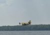A water bomber collecting water on 4 Mile Lake on August 10, 2025 to fight a 27-hectare forest fire just east of Burnt River in Kawartha Lakes. (Photo: Patrick Porzuczek / Facebook)