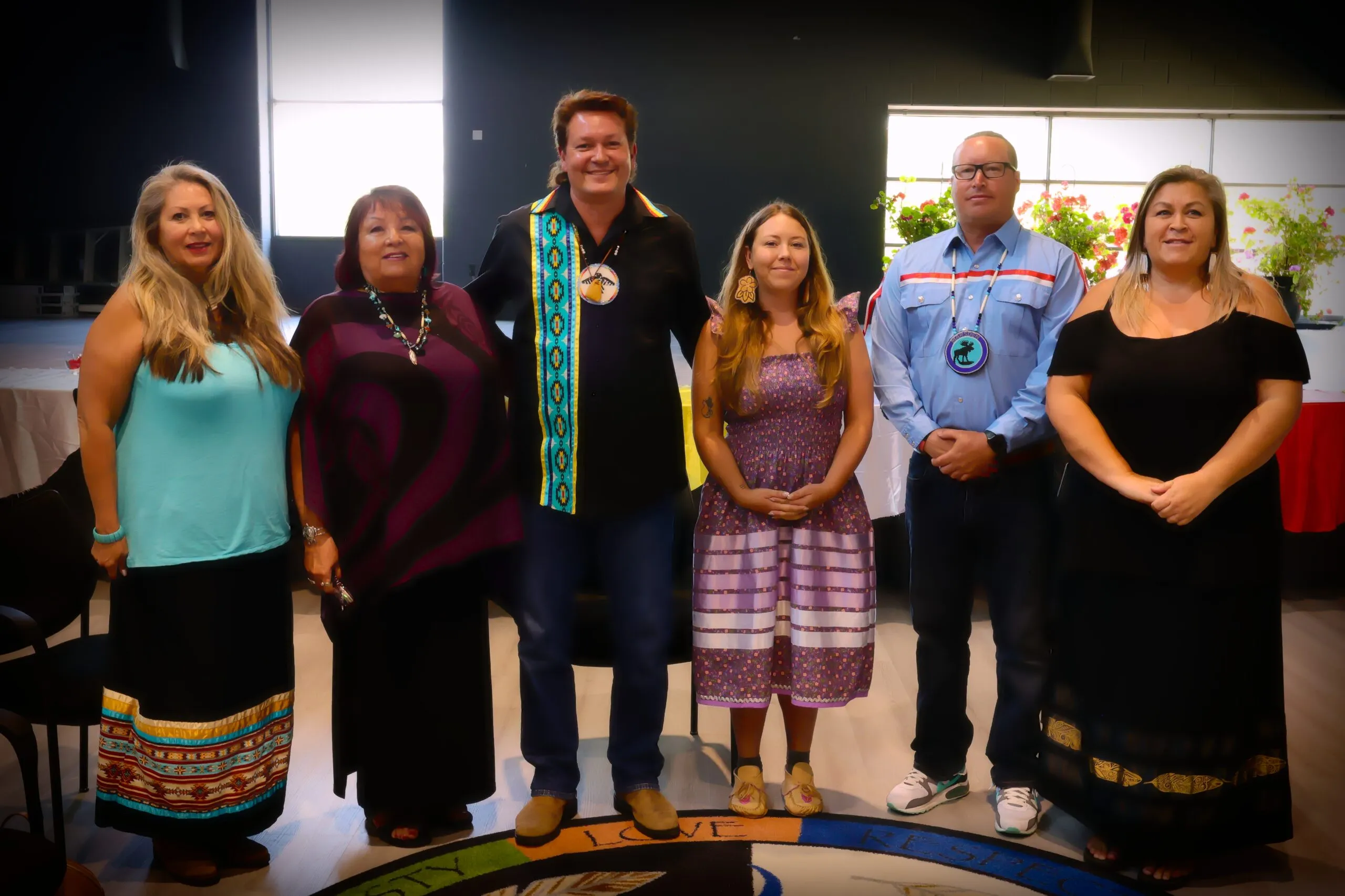 Alderville First Nation is governed by a chief and five councillors who are elected every three years by ballot vote. The 2025-2028 chief and council are Chief Taynar Simpson (third from left) and Councillors (left to right) Lisa McDonald, Joanne Smoke, Kassie McKeown, Jason Marsden, and Amber Crowe. (Photo: Alderville First Nation)