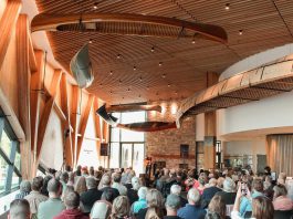 The Canadian Canoe Museum launched its "Music in the Museum" concert series on May 24, 2025 with a performance by Juno award-winning roots musician Old Man Luedecke in the museum's atrium. Toronto-based indie-folk group Great Lake Swimmers will be performing as a trio at the museum on December 6, 2025. (Photo: The Canadian Canoe Museum)