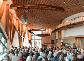 The Canadian Canoe Museum launched its "Music in the Museum" concert series on May 24, 2025 with a performance by Juno award-winning roots musician Old Man Luedecke in the museum's atrium. Toronto-based indie-folk group Great Lake Swimmers will be performing as a trio at the museum on December 6, 2025. (Photo: The Canadian Canoe Museum)
