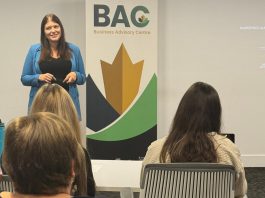 Rose Terry, Manager of the Business Advisory Centre and Corporate Communications at Community Futures Peterborough, leads growth-stage business entrepreneurs during the first workshop in SOAR, a free training program launched by Community Futures Peterborough and supported by Scotiabank. Over the course of four months and four different cohort programs, successful applicants will learn through expert-led workshops, have access to one-on-one consultations, and learn from other local business owners. (Photo courtesy of Community Futures Peterborough)