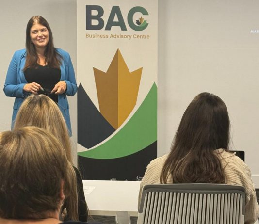 Rose Terry, Manager of the Business Advisory Centre and Corporate Communications at Community Futures Peterborough, leads growth-stage business entrepreneurs during the first workshop in SOAR, a free training program launched by Community Futures Peterborough and supported by Scotiabank. Over the course of four months and four different cohort programs, successful applicants will learn through expert-led workshops, have access to one-on-one consultations, and learn from other local business owners. (Photo courtesy of Community Futures Peterborough)