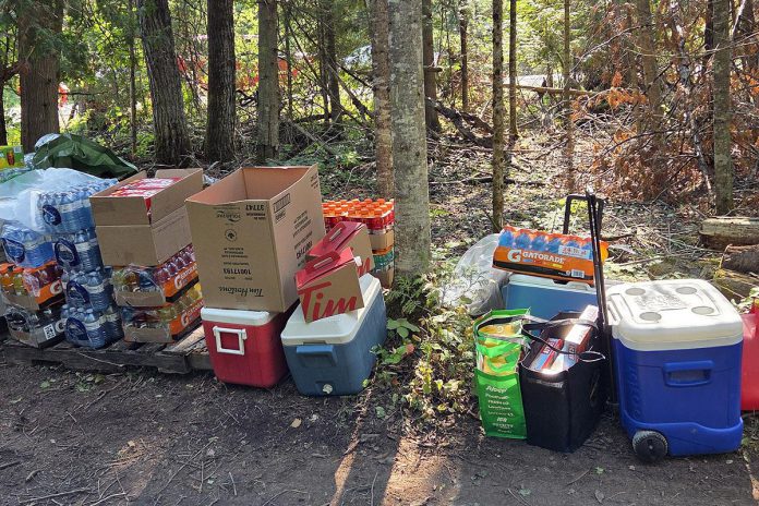 With the support of her Facebook followers, Burnt River artist Christina Handley purchased and delivered Gatorade, water, coffee, muffins, ice, protein bars, and more to firefighters battling wildland fire HAL019, which burned just east of Burnt River from August 9 to 20, 2025. Some of the firefighters told Handley they had never been so well treated by a community before. (Photo: Christina Handley)