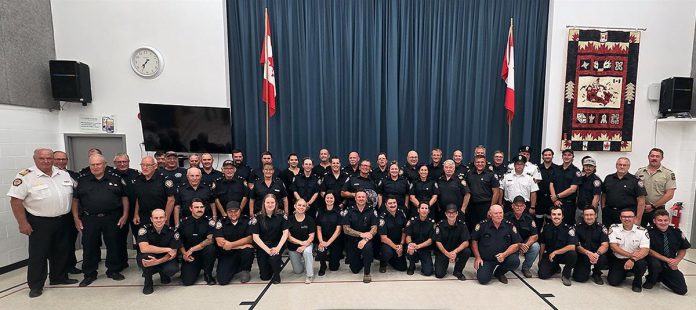 Christina Handley was one of the community members invited to attend an appreciation dinner at the Burnt River Hall on September 15, 2025 for the firefighters who successfully battled two wildland fires in August in Kawartha Lakes, including crews from Kawartha Lakes Fire Rescue Service, Trent Lakes Fire Rescue, the Ministry of Natural Resources, and the City of Kawartha Lakes Public Works Department, with dinner provided by Dianne's Country Cooking & Catering and supported by other local businesses and community members. The event was also attended by Haliburton-Kawartha Lakes-Brock MPP Laurie Scott, Kawartha Lakes fire chief Terry Jones, Kawartha Lakes mayor Doug Elmslie, deputy mayor Charlie McDonald, and councillors Pat Warren, Dan Joyce, Mark Doble, and Ron Ashmore. (Photo: Christina Handley)