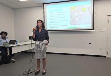 Senior planner and project manager Justine Giancola of Dillon Consulting, a consulting firm retained by the City of Peterborough, leads a presentation about a proposed Community Planning Permit System during a statutory public open house on September 17, 2025 at Miskin Law Community Complex. (kawarthaNOW screenshot of Concerned Citizens of Peterborough video)
