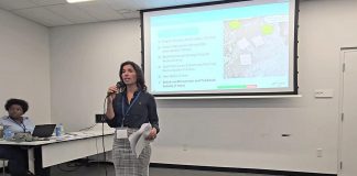 Senior planner and project manager Justine Giancola of Dillon Consulting, a consulting firm retained by the City of Peterborough, leads a presentation about a proposed Community Planning Permit System during a statutory public open house on September 17, 2025 at Miskin Law Community Complex. (kawarthaNOW screenshot of Concerned Citizens of Peterborough video)