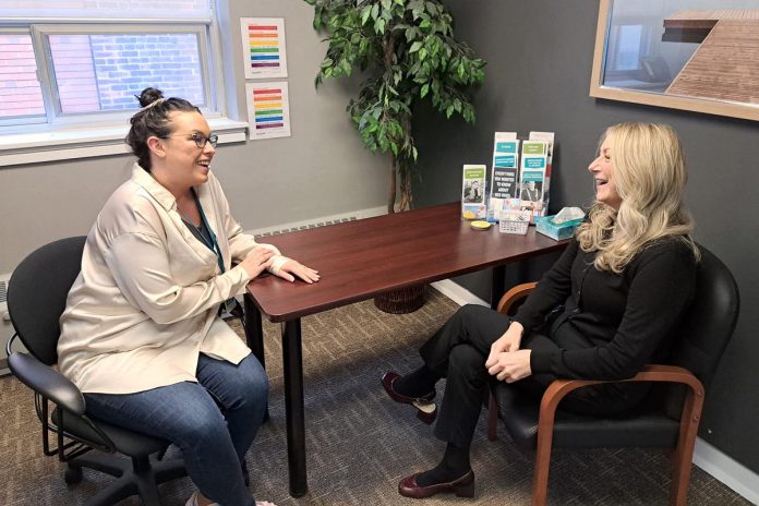The Canadian Mental Health Association Haliburton, Kawartha, Pine Ridge (CMHA HKPR) is launching a new weekly mental health walk-in clinic in Minden on Thursdays effective September 18, 2025. In February, CMHA HKPR launched weekday mental health walk-in clinics in Lindsay and Peterborough. Pictured are virtual care clinic registered practical nurse Jessica Swift and CMHA HKPR programs and services director Tracy Graham. (Photo: CMHA HKPR