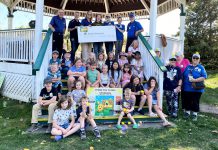 Members of the Kiwanis Club of Scott's Plains, the Rotary Club of Peterborough, and young entrepreneuers who participated in the first-ever Kiwanis Lemonade Stand Day on August 23, 2025 celebrated a donation of $30,000 to the Rotary Accessible Playground Project at Riverview Park and Zoo on Sunday, September 21. The "Lemonaders" raised $7,000 for the project, with the Kiwanis Club adding another $8,000 and the Rotary Club matching both donations for a total of $30,000. (Photo: Rotary Club of Peterborough)