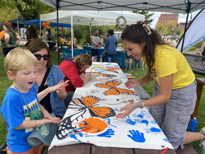 An art-making activity for kids at the 2024 Monarch Festival in Peterborough's Millennium Park. The 2025 festival returns from 10 a.m. to 2 p.m. on Saturday, September 20 and also features a 10-kilometre race raising funds for Camp Kawartha's school pollinator garden project and a one-kilometre kids' fun run. (Photo: Monarch Ultra)