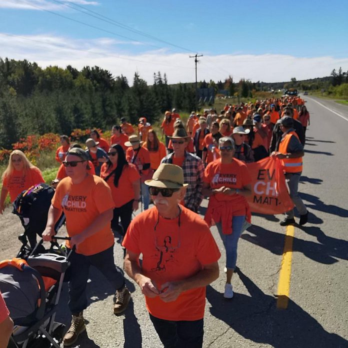 Some of the participants in Alderville First Nation's Every Child Matters Walk on September 30, 2022. (Photo: Oralie George / Facebook)
