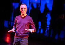 Canadian actor and playwright Jonathan Wilson performing in his one-man show "A Public Display of Affection" about his queer youth on the streets of Toronto in the late 1970s and beyond at its world premiere at Crow's Theatre in Toronto in April 2025. In partnership with Ptbo-Nogo Pride, New Stages Theatre is kicking off its 2025-26 season with a staged reading featuring Wilson on Saturday, September 20 at Market Hall Performing Arts Centre in downtown Peterborough. (Photo: Dahlia Katz)