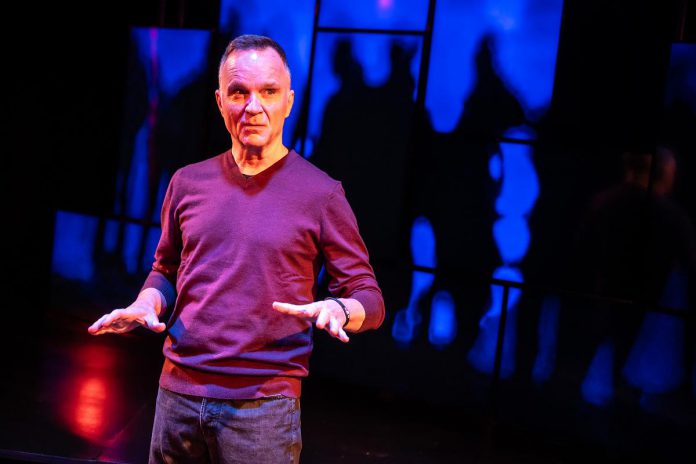 Canadian actor and playwright Jonathan Wilson performing in his one-man show "A Public Display of Affection" about his queer youth on the streets of Toronto in the late 1970s and beyond at its world premiere at Crow's Theatre in Toronto in April 2025. In partnership with Ptbo-Nogo Pride, New Stages Theatre is kicking off its 2025-26 season with a staged reading featuring Wilson on Saturday, September 20 at Market Hall Performing Arts Centre in downtown Peterborough. (Photo: Dahlia Katz)