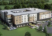 A rendering of a new 224-bed long-term care home to be constructed and operated by peopleCare Communities on the northwest corner of Water Street and Woodland Avenue on Trent University's Symons Campus. Trent University and peopleCare have entered into a teaching and research agreement that will provide experiential learning for more than 90 nursing, social work, and kinesiology students each year. (Photo: Trent University)