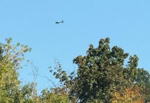An OPP helicopter joined a large-scale Peterborough police search that began September 15, 2025 for a 34-year-old man wanted in connection with non-violent crimes. (Photo: Peterborough Police Service)