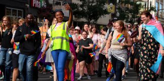 Some of the participants in the annual Peterborough-Nogojiwanong Pride parade on September 28, 2024 in downtown Peterborough. Pride Week 2025 runs from Friday, September 19 to Sunday, September 28, with the Pride parade on Saturday, September 27. (Photo: Sean Bruce)