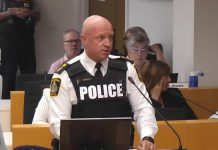 Police chief Stuart Betts addresses Peterborough city council about the project to renovate and expand the city's police stations during the general committee meeting on September 2, 2025. (kawarthaNOW screenshot of City of Peterborough video)