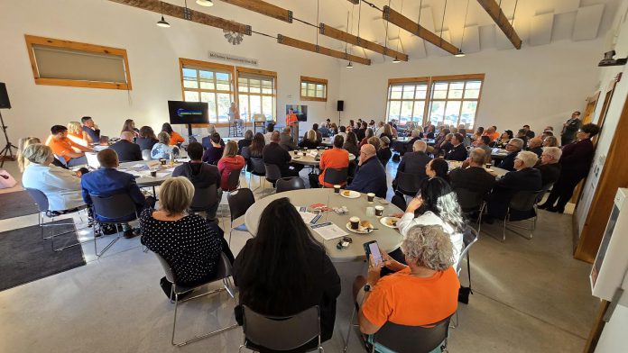 Economic development, business, and community leaders gathered in the Peterborough County Agricultural Heritage Building at Keene's Lang Pioneer Village Museum on the morning of September 30, 2025 for the second annual Warden's Breakfast featuring Peterborough County Warden Bonnie Clark. (Photo: Jeannine Taylor / kawarthaNOW)