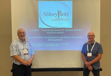 Abbeyfield House Society of Lakefield president Ron Black and Abbeyfield Canada executive director JP Melville at the Ontario East Municipal Conference in Ottawa in September 2023, when they gave a standing-room-only presentation about Abbeyfield Canada and the Abbeyfield Lakefield project. (Photo: Abbeyfield Canada)