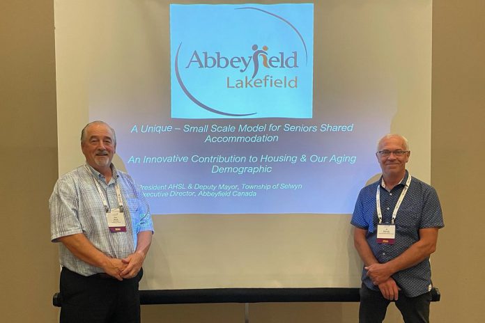 Abbeyfield House Society of Lakefield president Ron Black and Abbeyfield Canada executive director JP Melville at the Ontario East Municipal Conference in Ottawa in September 2023, when they gave a standing-room-only presentation about Abbeyfield Canada and the Abbeyfield Lakefield project. (Photo: Abbeyfield Canada) Abbeyfield House Society of Lakefield president Ron Black and Abbeyfield Canada executive director JP Melville at the Ontario East Municipal Conference in Ottawa in September 2023, when they gave a standing-room-only presentation about Abbeyfield Canada and the Abbeyfield Lakefield project. (Photo: Abbeyfield Canada)