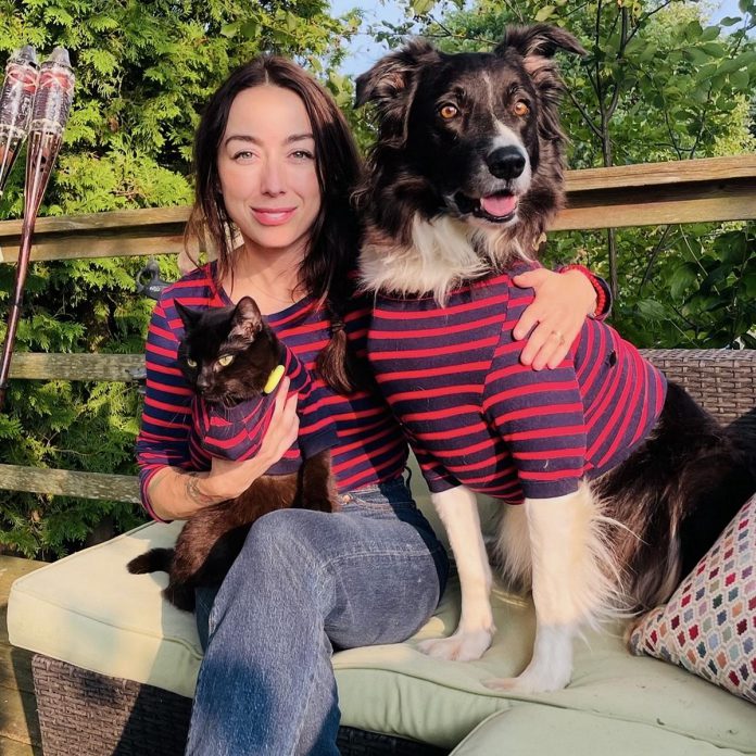 Caolaidhe Keelor has always dressed up her pets, including her cat Gigi and border collie Sam, in matching outfits, because she says her pets are like her children. They are often in matching outfits when she films her "Birder She Wrote" show, where she shares recipes for making dog treats and instructions to DIY household products. The show and other content about the animals in her life has earned her more than 37,000 Instagram followers and nearly half a million likes on TikTok. (Photo courtesy of Caolaidhe Keelor)