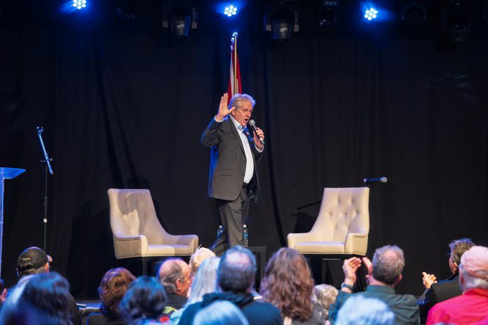 Former MP, activist, musician, and author Charlie Angus at The Venue in downtown Peterborough on October 15, 2025, when he spoke to a sold-out crowd of 300 people about the growing threat of authoritarianism and the erosion of trust in democratic institutions. (Photo: Luke Best) Former MP, activist, musician, and author Charlie Angus at The Venue in downtown Peterborough on October 15, 2025, when he spoke to a sold-out crowd of 300 people about the growing threat of authoritarianism and the erosion of trust in democratic institutions. (Photo: Luke Best)