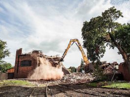 The 2014 demolition of Building 7 at the General Electric factory complex in downtown Peterborough captured by photographer Wayne Eardley as part of his "Caribou" series that was featured at the 2016 SPARK Photo Festival and the Art Gallery of Peterborough. Building 7 was part of the General Electric's armature department, which built coils for motors and generators, stators, DC motors, armatures, and more. (Photo: Wayne Eardley)
