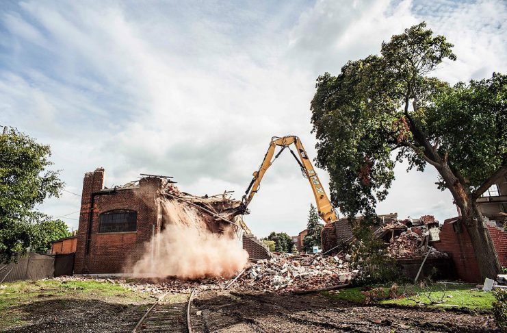 The 2014 demolition of Building 7 at the General Electric factory complex in downtown Peterborough captured by photographer Wayne Eardley as part of his "Caribou" series that was featured at the 2016 SPARK Photo Festival and the Art Gallery of Peterborough. Building 7 was part of the General Electric's armature department, which built coils for motors and generators, stators, DC motors, armatures, and more. (Photo: Wayne Eardley)