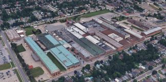 The General Electric factory complex at 107 Park Street North in downtown Peterborough, which began operations in 1891 as the Canadian Works of the Thomas Edison Company and later continued under General Electric. The site includes a complex of 33 buildings built between 1891 and 1981 and used for industrial manufacturing and ancillary purposes. In 2018, General Electric ceased its manufacturing activities on the site, with most of the buildings now decomissioned with machinery and equipment removed. (Photo: Google Earth)