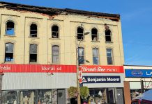 The building at 24 Queen Street in downtown Lakefield on October 10, 2025, the day after a fire engulfed the upper level apartments as well as Kawartha Home Hardware on the main floor. (Photo courtesy of Selwyn Township)
