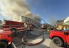 Smoke billows out of the historic building housing Kawartha Home Hardware at 24 Queen Street in downtown Lakefield on October 9, 2025. (Photo: Mike Quigg)