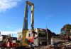 The Kawartha Home Hardware building at 24 Queen Street, which was destroyed by fire on October 9, 2025, is being demolished because of extensive structural damage and urgent safety concerns. (Photo: James Forrester)