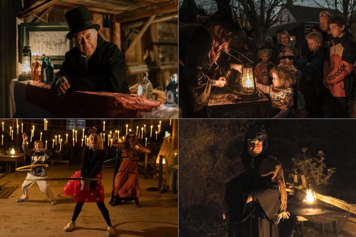 Meet the snake oil salesman, try some hula hooping in the Agricultural Barn, learn about the different origins of trick-or-treating, and hear the Michi Saagig people's tale of the malevolent spirit Wendigo during Spooky All Hallows' Eve from 6 to 9 p.m. on October 24 and 25, 2025 at Lang Pioneer Village Museum in Keene. (Photos: Heather Doughty Photography / Lang Pioneer Village Museum)
