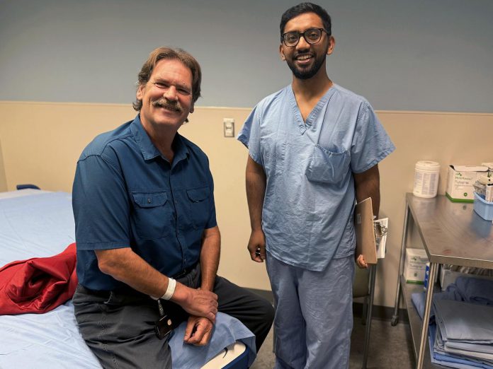 A hybrid operating room at Peterborough Regional Health Centre (PRHC) would allow vascular surgeons like Dr. Sajjid Hossain (right) to perform multiple surgeries on patients like Mike Leach (left) at the same time. Not only will this state-of-the-art technology improve patient care by reducing risk and recovery times, but it will limit patient wait time as the need for vascular care continues to rise across the region. (Photo courtesy of PRHC Foundation)