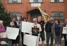 A scene from the 2019 documentary "Town of Widows" by Natasha Luckhardt and Rob Viscardis about the fight for justice by former General Electric workers and their widows in Peterborough who believe illnesses and cancer deaths in their community are linked to toxic exposure from the GE plant. (kawarthaNOW screenshot)