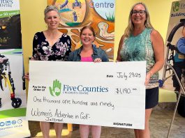 Five Counties Children's Centre was one of six Peterborough-area organizations that benefited from donations from the second season of Women's Adventures in Golf, a women-led volunteer group that offers fun, themed golfing opportunities once a month for Peterborough women of all skill levels while also raising funds for local charities. In 2025, the group raised more than $5,200, bringing its two-year total to more than $10,000 in support of local women, children, and families. (Photo: Five Counties Children's Centre)