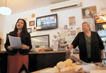 Ann Farquharson (right) pictured with Maryam Monsef in February 2015 when Monsef announced her intention to run for the federal Liberal nomination. (Photo: Jeannine Taylor / kawarthaNOW)