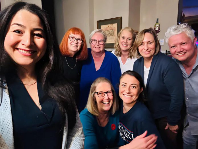 Ann Farquharson (centre back) with Maryam Monsef, Lynn Zimmer, Kim Zippel, Diane Therrien, Ann F Kerry Brennan, Anne-Marie Smith, and Joy Lachica. (Photo courtesy of Joy Lachica)