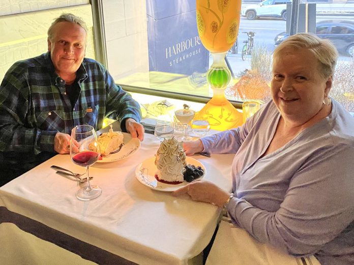 Terry Guiel enjoying a dessert with Ann Farquharson. (Photo courtesy of Terry Guiel)