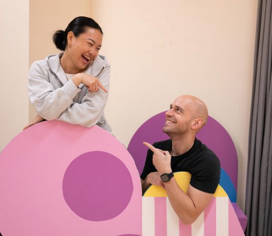 Michelle Yu and Amir Haidar during a rehearsal for "Hansel & Gretel - The Sticky and Sweet Panto" at the Capitol Theatre in Port Hope. The two actors, who have each performed in several past productions at the Capitol Theatre in Port Hope and shared the Capitol stage for the first time in 2023, are taking on the lead roles in the holiday musical comedy written and directed by Capitol Theatre artistic director Rob Kempson. Running for 45 performances from November 21 to December 28, 2025 at the historic downtown venue, the panto includes both "naughty" versions for adults and family-friendly "nice" versions. (Photo: Sam Moffatt)